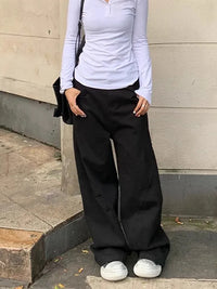Black Machete Jeans Women's Retro High Waist Straight Mopping Pants
