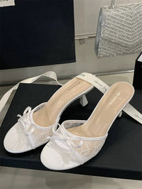 French Style Lace Bow Kitten Heel Mules For Women