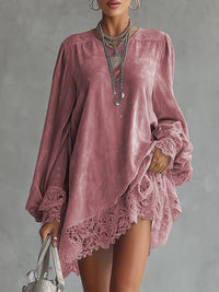 Bestselling Solid Color Lace-trimmed Dress