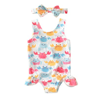 Children's Cartoon Crab Girl One Piece Swimsuit