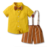 Children's Short-sleeved Cardigan Suspender Shorts Two-piece Set
