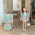 New Girls' Large Flower Doll Shirt And Shorts Two-piece Set Cute Suit