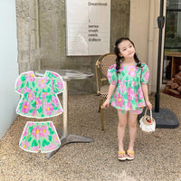 New Girls' Large Flower Doll Shirt And Shorts Two-piece Set Cute Suit