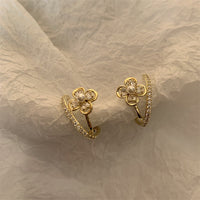 Silver Needle Flower Stud Earrings Light Luxury High Sense