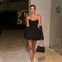 Tube Top Short Skirt Hepburn-style Pleated Little Black A-line Dress