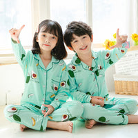 Cute Cartoon Boys And Girls Lapel Pajamas Set