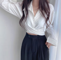 Retro Waist-controlled Slimming Lace-up Single-breasted Short Shirt