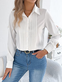 Women's Elegant Crinkled Solid Color Button Long Sleeve Office Shirt