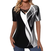 Fashion Printed V-neck Short-sleeved Top For Women