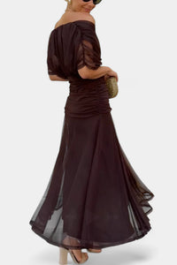 Chiffon Short-sleeved Dress Summer Fashion Print V-neck Long Dress, Women's Clothing