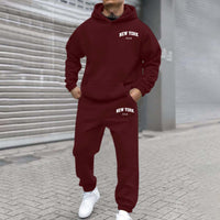 Mens Fleece-Lined Hooded Printed Sweatshirt And Hoodie Set