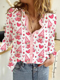 Creative Love Valentine's Day Element Pattern Long Sleeve Women's Shirt