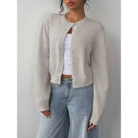 Chic Long Sleeved Knitted Cardigan Fashion Slim Solid Color Short Sweater For Women Clothing