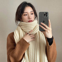 White Harajuku Style Coarse Yarn Knitted Scarf For Women Winter Korean Style All-matching Warm Japanese Style Students Thickened