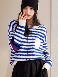 Autumn And Winter Blue Women's Striped Pullover Fashionable Sweater