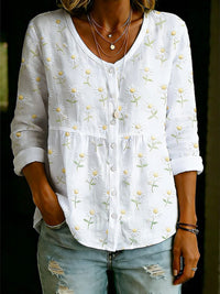 Women's Floral 3D Printed Ladies' Henley Shirt