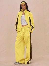 Stylish Womens Striped Zip-Up Jacket And Lace-Up Pants Set