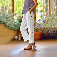 Cropped Pants With Decorative Buttons Along The Side Seams