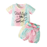 Girls' Spring And Autumn Short-sleeved Top Tie-dye Shorts Two-piece Set