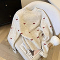 Women's Comfortable Sweater With Heart Pattern Long-Sleeved Crew-Neck Pullover