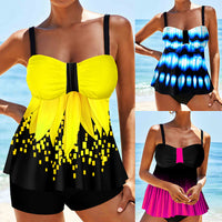 Printed Contrast Panel Split Large Swimsuit