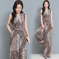 New V-neck High Waist Waistcoat Leopard Print Jumpsuit For Women