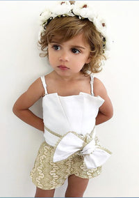 Woven Cotton Lace Composite Girls' Jumpsuit Romper
