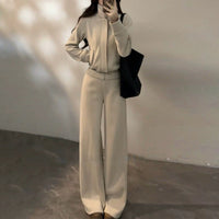 Chic Casual Sportswear Set Off-Shoulder Slimming Sweatshirt And Floor-Length Pants Two-Piece Set