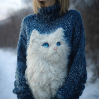 Printed Crewneck Chunky-knit Casual Hoodie