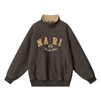 Embroidered Letters Half Zipped Stand Collar Thick Warm Sweater