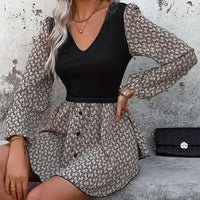 Patchwork Puff Sleeve Irregular Dress Women