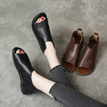 British Genuine Leather Slip On Peep Toe Sandals Flat