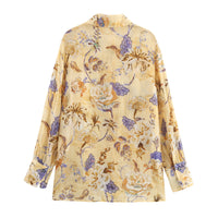 Linen Blended Ethnic Style Floral Print Long Sleeve Shirt