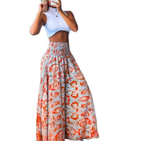 Peris Patterned High Waisted Elasticated Slim Fit A Line Wide Leg Flared Pants