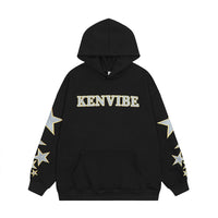 Men's Autumn And Winter High Street Fashion Design Five-pointed Star Fleece-lined Pullover