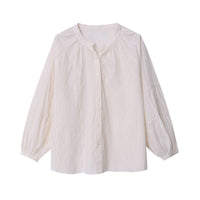 Womens Solid-Color Designer-Look Lace Lantern-Sleeve Shirt