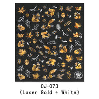 3D Adhesive Nail Sticker Laser Golden Maple Leaf Letter Fan