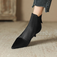 Full-leather Stiletto-heeled Pointed-toe Ankle Boots With A Back Zipper