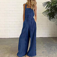 Retro Side Pocket Casual Wide-Leg Side Buckle Jumpsuit