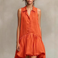 Single- Breasted Shirt Collar Ruffled Dress