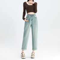Ladies New Cropped High Waist Baggy Pants
