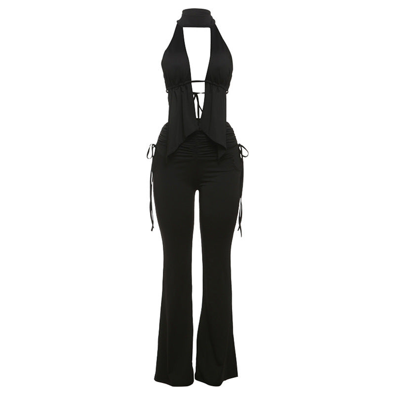 Sexy Low-cut Halter Backless Lace-up Trousers Suit