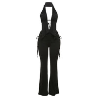 Sexy Low-cut Halter Backless Lace-up Trousers Suit