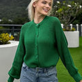 Round Neck Buckle Women's Cardigan Sweater Long Sleeve