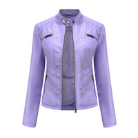 Women's Casual Leather Clothing Stand Collar Jacket