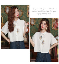 Women's Summer Loose Chinese Style Embroidery Short Shirt Top
