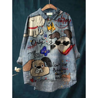 Womens European And American-style Retro Digital-print Animal Shirt