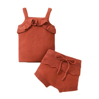 Children's Ruffled Spaghetti Straps Top Tether Shorts Sweater