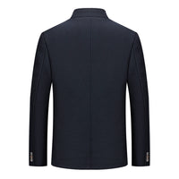 Mens Wool Tweed Zhongshan Suit With A Mandarin Collar For A Refined Tailored Look