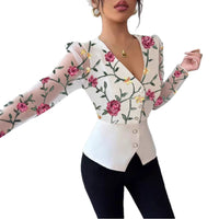 Womens Vintage Lace Elegant Shaped Waist Shirt